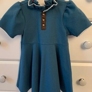 Button Ruffle Collar Ponte Dress